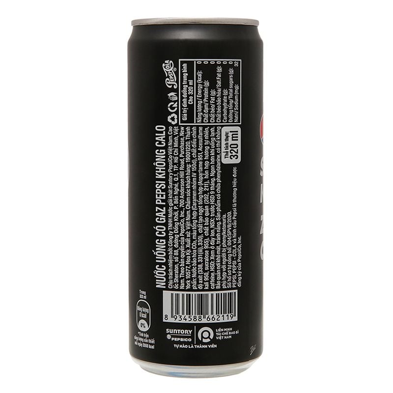  Nước ngọt Pepsi không calo lon đen 320ml 