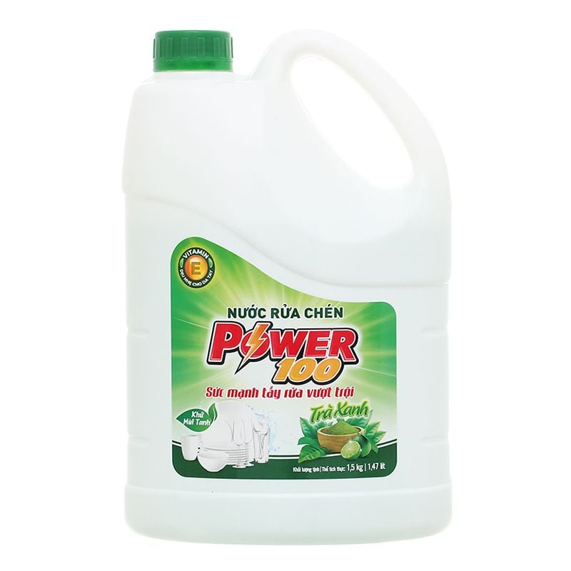  Nước rửa chén POWER100 hương trà xanh can 3,8 kg 