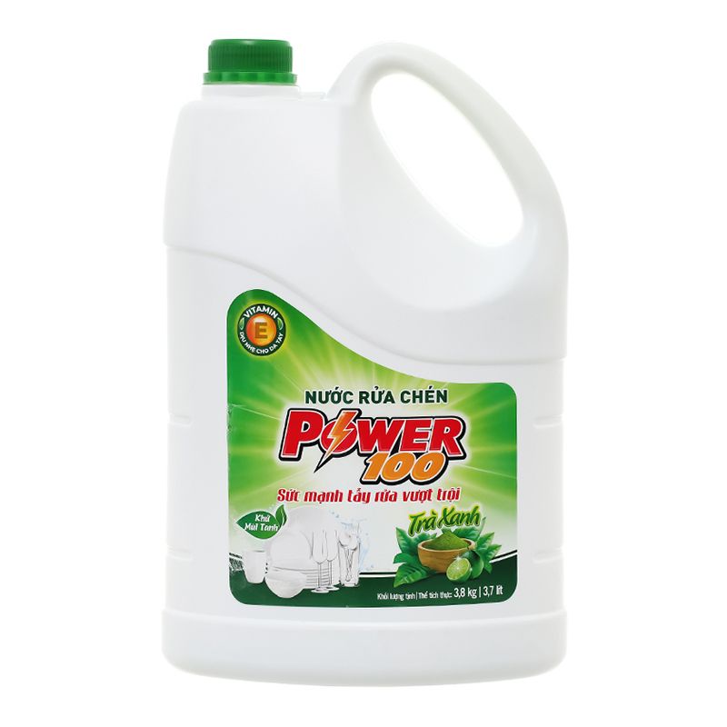  Nước rửa chén POWER100 hương trà xanh can 1.5 kg 