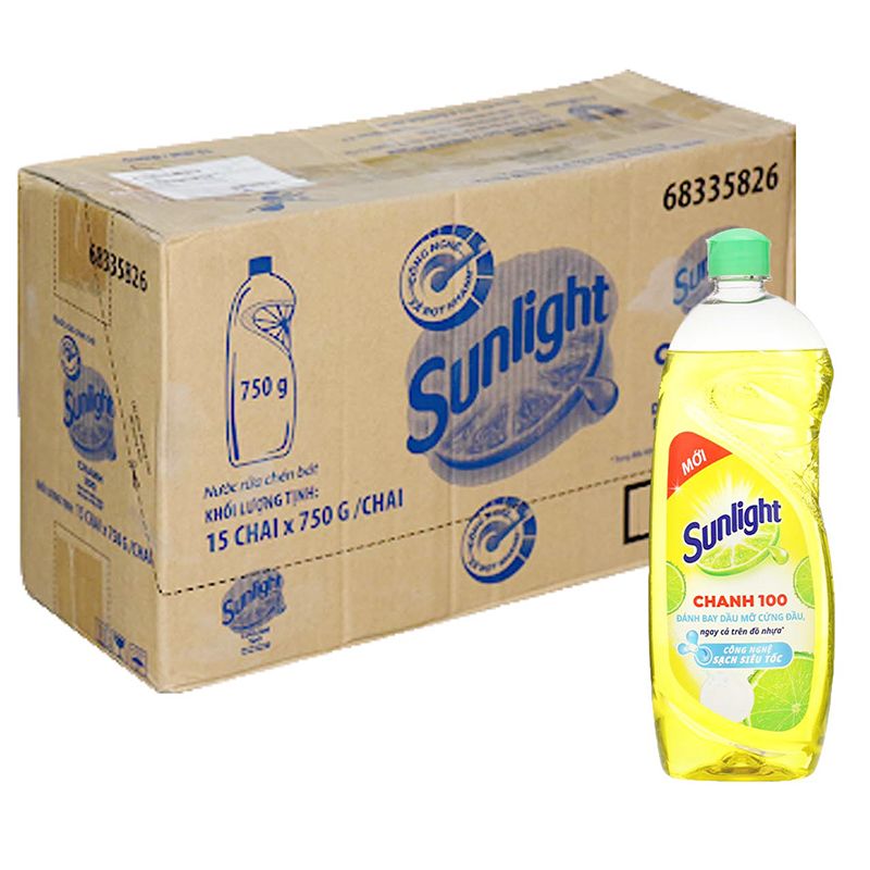  Nước rửa chén Sunlight chanh 100 thùng 15 chai x 750 g 