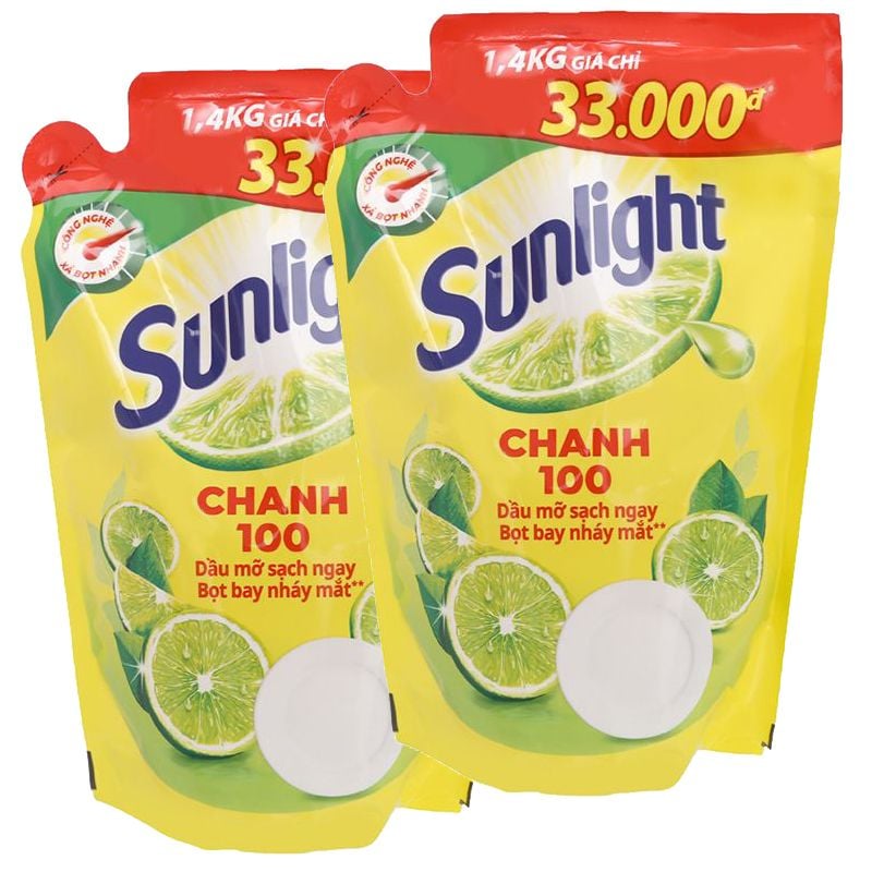  Nước rửa chén Sunlight hương chanh 100 túi 1,4 kg 