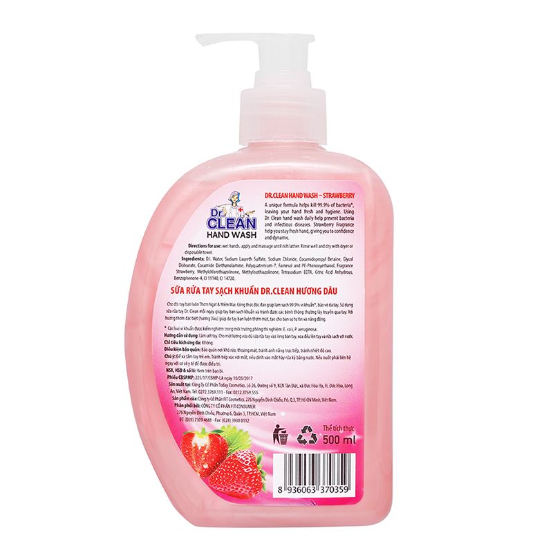  Nước rửa tay Dr. Clean hương dâu chai 500ml 