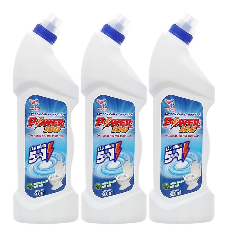  Nước tẩy bồn cầu & nhà tắm POWER100 hương bạc hà bộ 3 chai x 900ml 