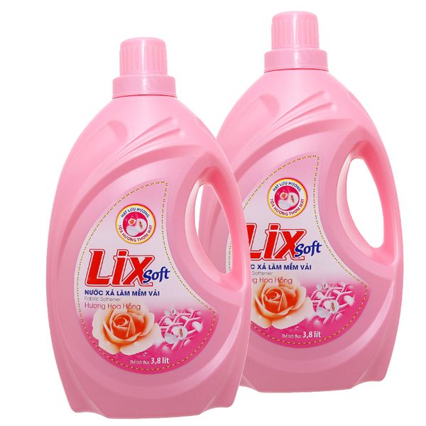  Nước xả vải Lix Soft hương hoa hồng bộ 2 chai x 3,8 lít 