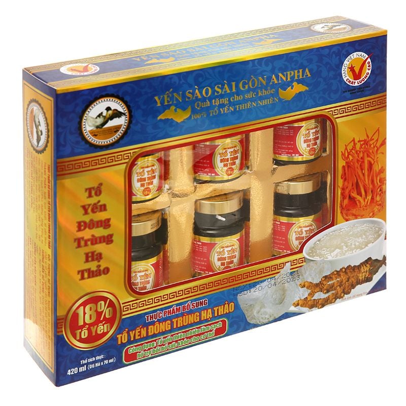  Nước yến chưng đông trùng hạ thảo Sài Gòn Anpha 18% hộp 6 hũ x 70ml 