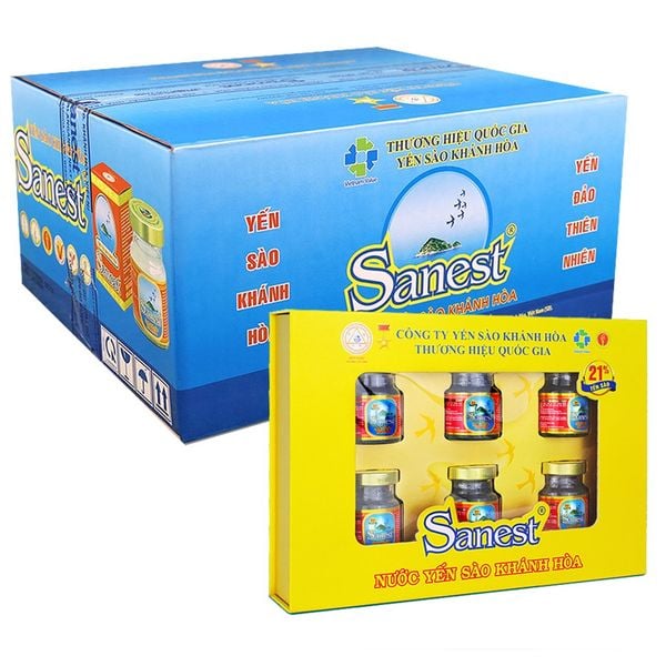  Nước yến sào Khánh Hoà Sanest có đường 21% thùng 6 hộp x 6 hũ x 70ml 