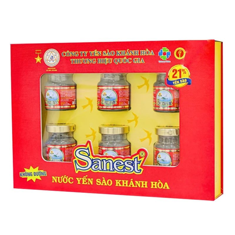  Nước yến sào Khánh Hoà Sanest không đường 21% thùng 6 hộp x 6 hũ x 70ml 