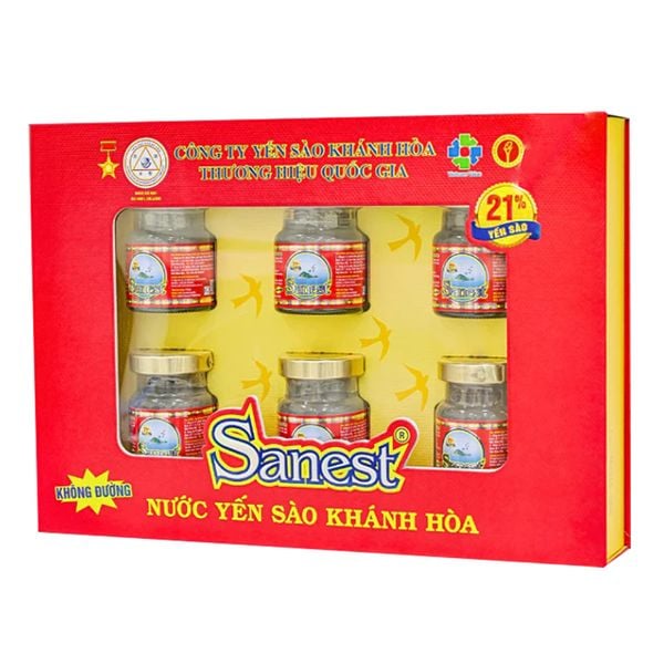  Nước yến sào Khánh Hoà Sanest không đường 21% lốc 6 hũ x 70ml 