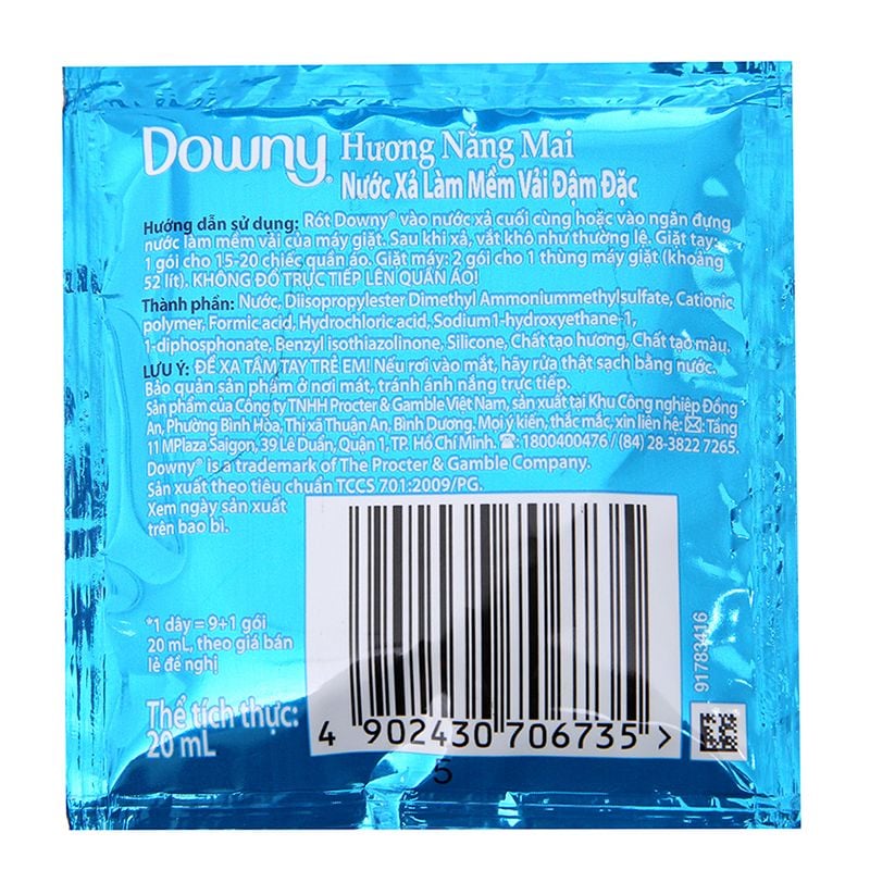  Nước xả vải Downy hương nắng mai dây 10 gói x 20ml 