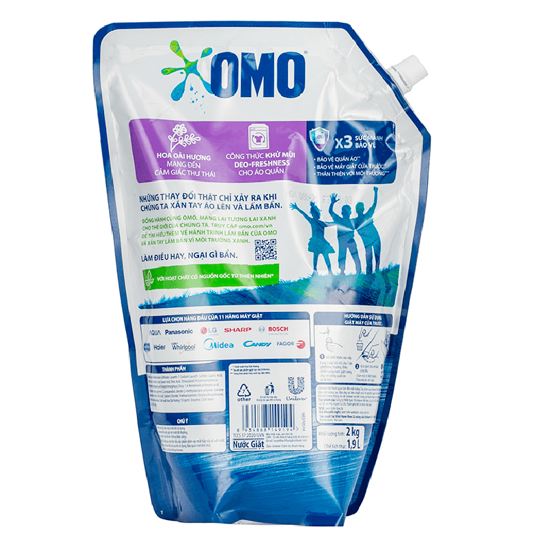  Nước giặt OMO Matic cửa trước thư thái hương hoa oải hương túi 1,9 lít 