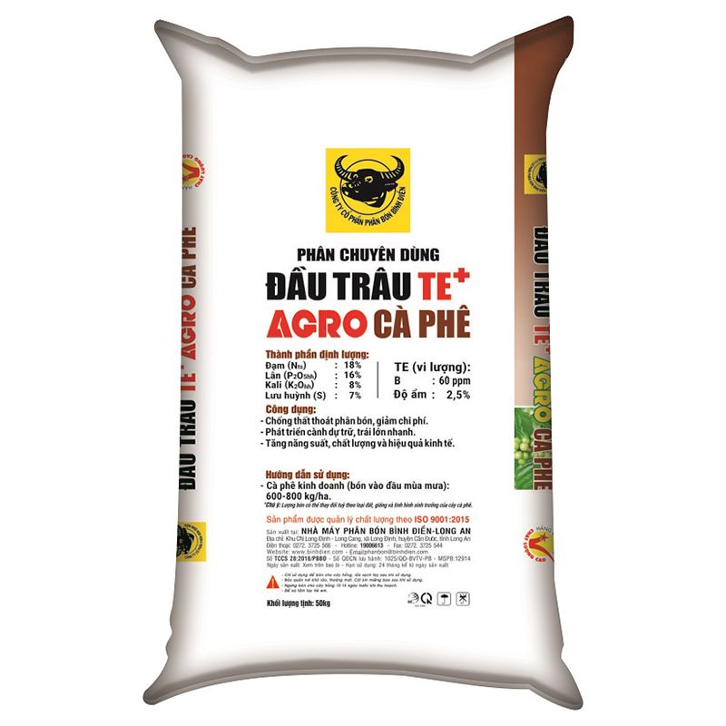  Phân bón cà phê Đầu Trâu TE + AGRO Bình Điền bao 50 kg 