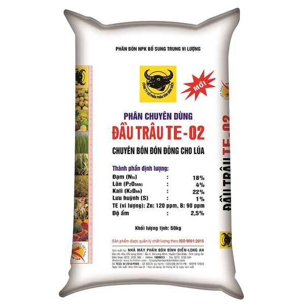  Phân bón ĐẦU TRÂU TE 02 chuyên dùng cho lúa bao 50 kg 