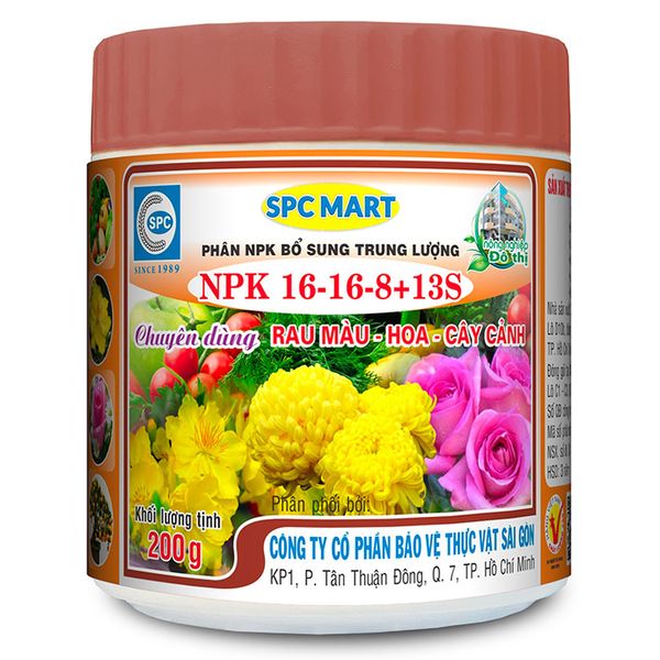  Phân bón NPK bổ sung trung lượng NPK-16-16-8+13S hũ 200 g 