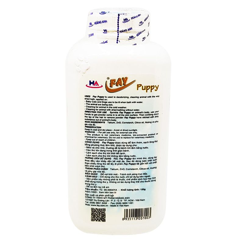  Phấn tắm khô Fay Puppy dành cho chó chai 120g 