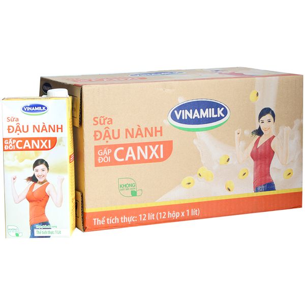  Sữa đậu nành Vinamilk canxi thùng 12 hộp x 1 lít 