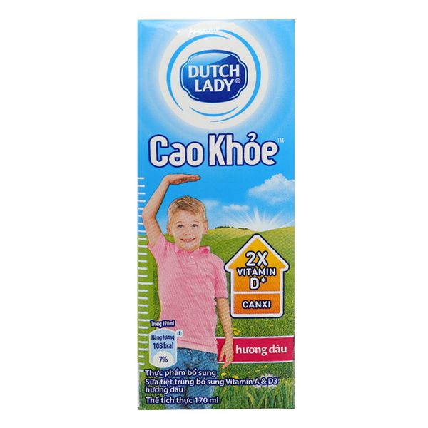 Sữa tiệt trùng Dutch Lady Cao khỏe hương dâu hộp 170ml 
