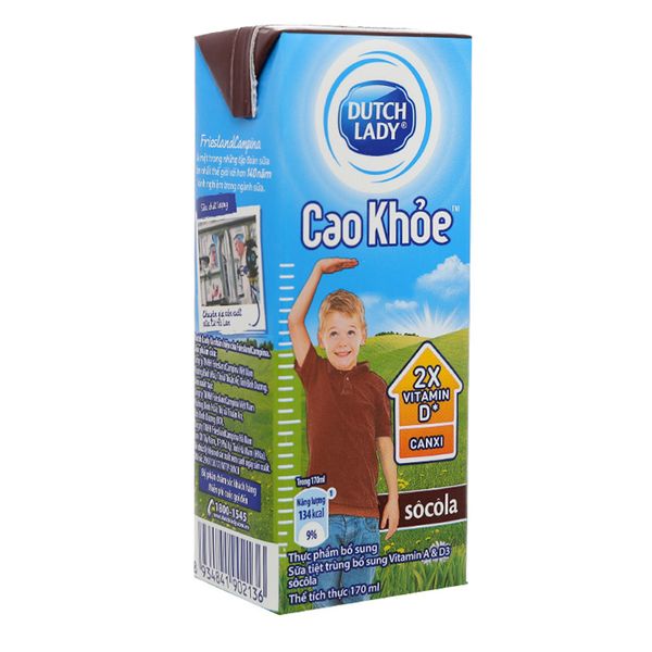  Sữa tiệt trùng Dutch Lady Cao khỏe vị socola hộp 170 ml 