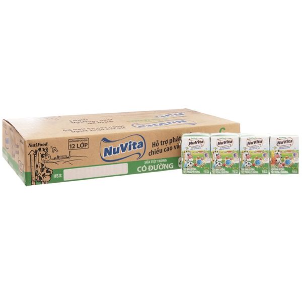  Sữa tiệt trùng NutiFood Nuvita có đường thùng 48 hộp x 110ml 