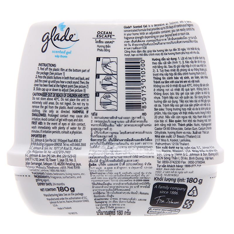  Sáp thơm Glade Ocean Escape hương biển phiêu bồng bộ 2 hộp x 180 g 