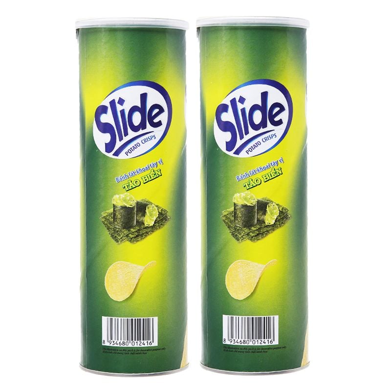  Snack khoai tây Slide vị tảo biển bộ 2 lon x 150g 