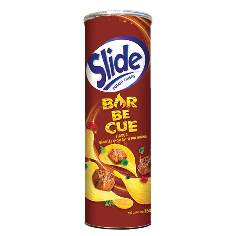  Snack khoai tây Slide vị thịt nướng lon 150g 