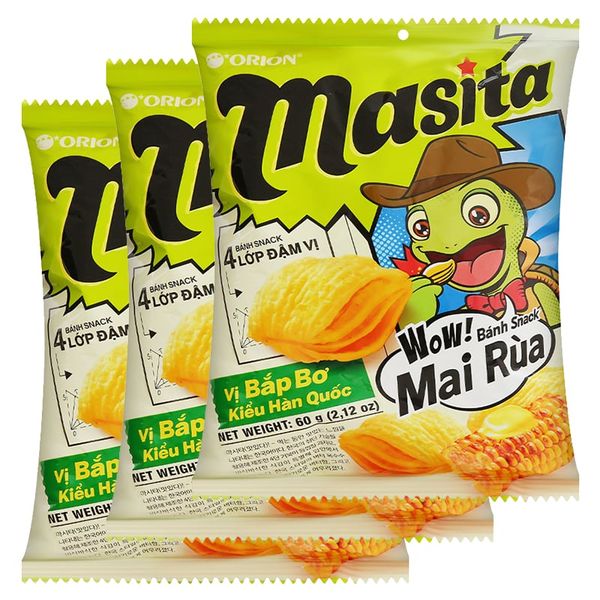  Snack mai rùa kiểu Hàn Quốc Orion Masita vị bắp bơ bộ 3 gói x 60g 