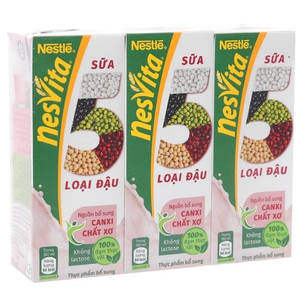  Sữa 5 loại đậu Nesvita có đường lốc 3 hộp x 180ml 