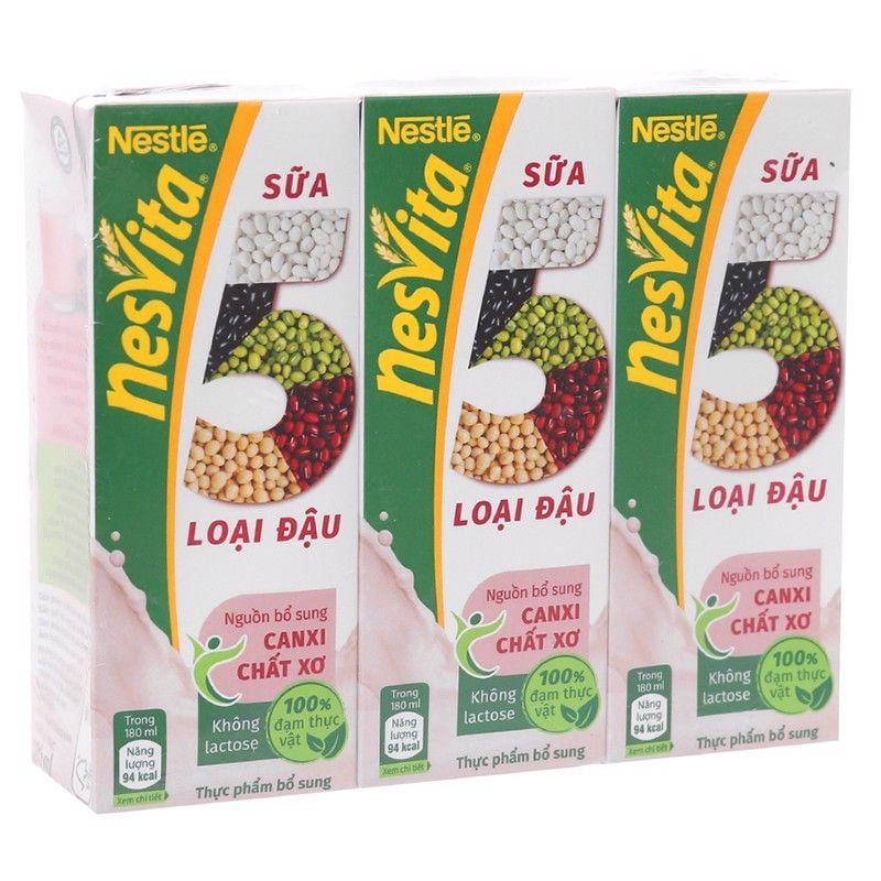  Sữa 5 loại đậu Nesvita có đường thùng 30 hộp x 180ml 
