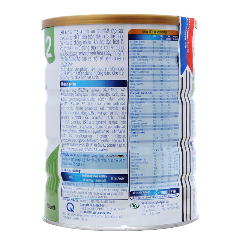  Sữa bột Abbott Grow 2 từ 6 đến 12 tháng tuổi lon 900g 