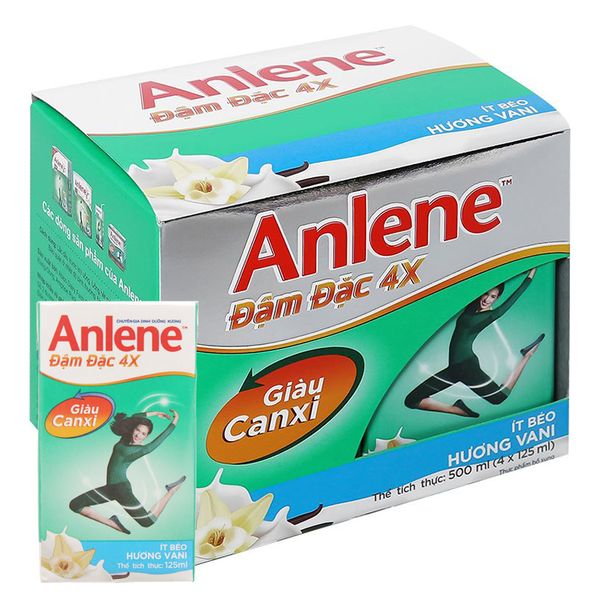  Sữa bột pha sẵn Anlene đậm đặc 4x hương vani lốc 4 hộp x 125ml 