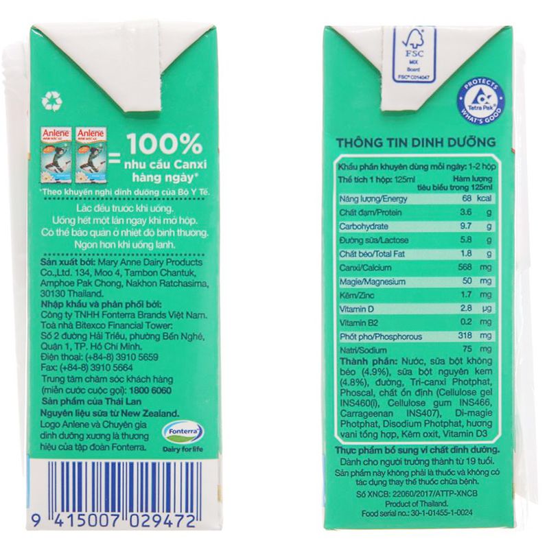  Sữa bột pha sẵn Anlene đậm đặc 4x hương vani lốc 4 hộp x 125ml 