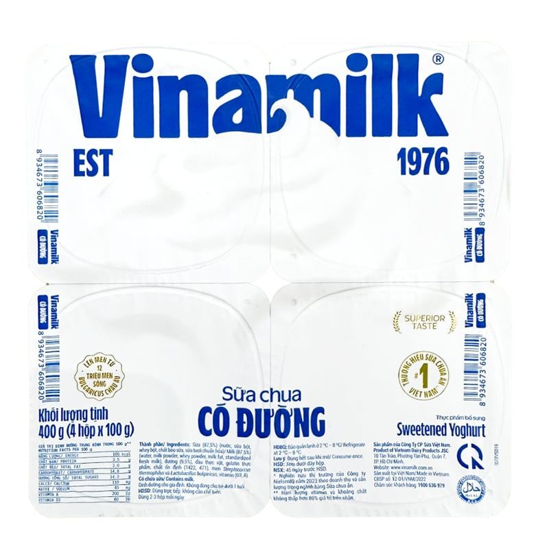  Sữa chua có đường Vinamilk lốc 4 hộp x 100g 