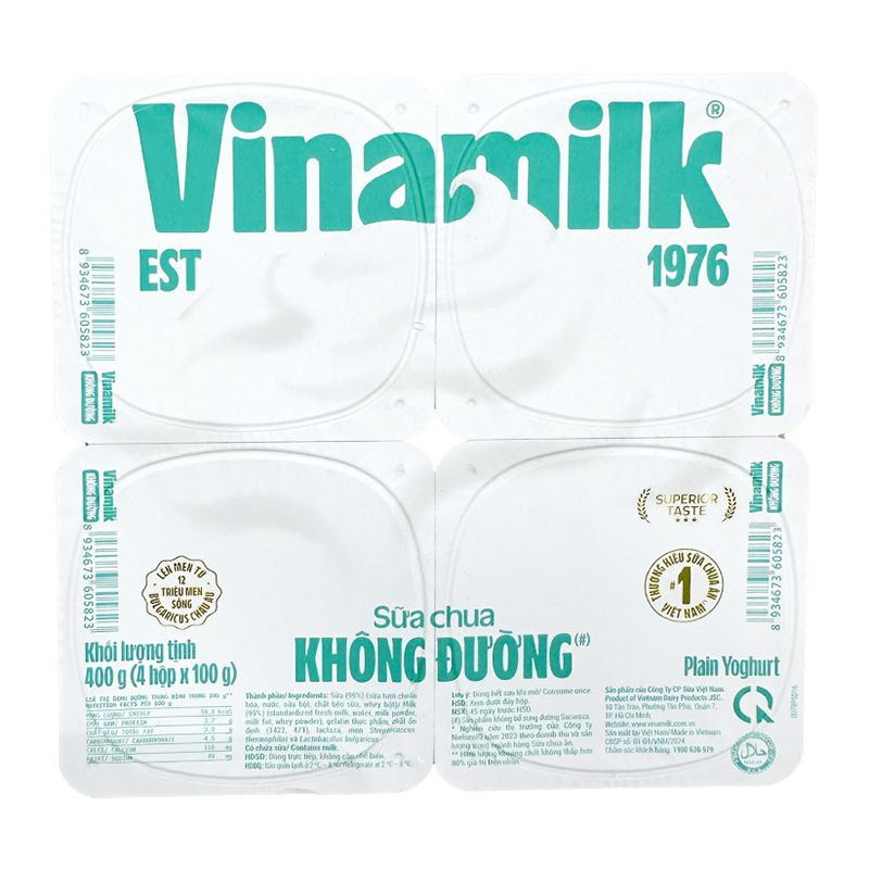  Sữa chua Vinamilk không đường bộ 3 lốc x 4 hộp x 100g 