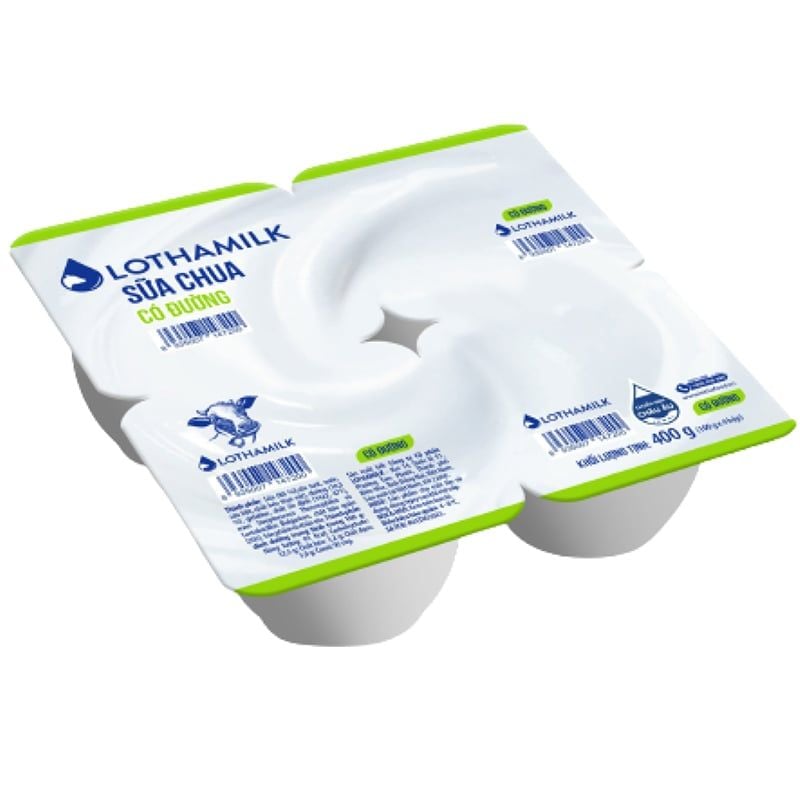  Sữa chua Long Thành Lothamilk có đường lốc 4 hũ x 100g 
