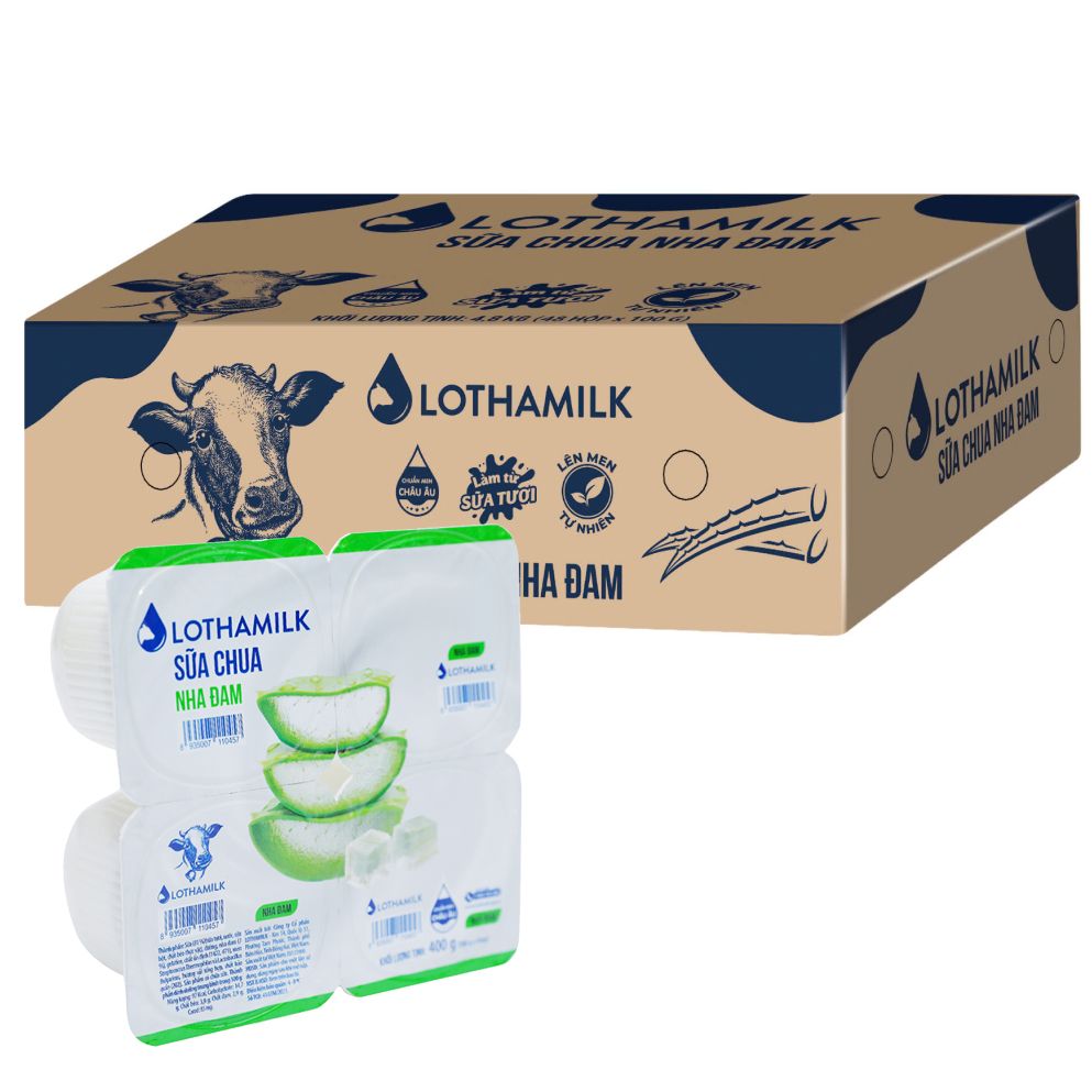  Sữa chua Long Thành Lothamilk nha đam thùng 12 lốc x 4 hũ x 100g 