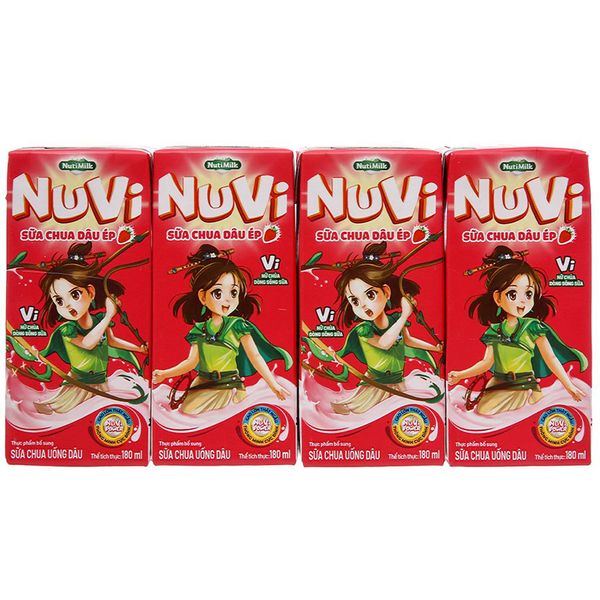  Sữa chua thạch dâu Nuvi lốc 4 hộp x 170ml 