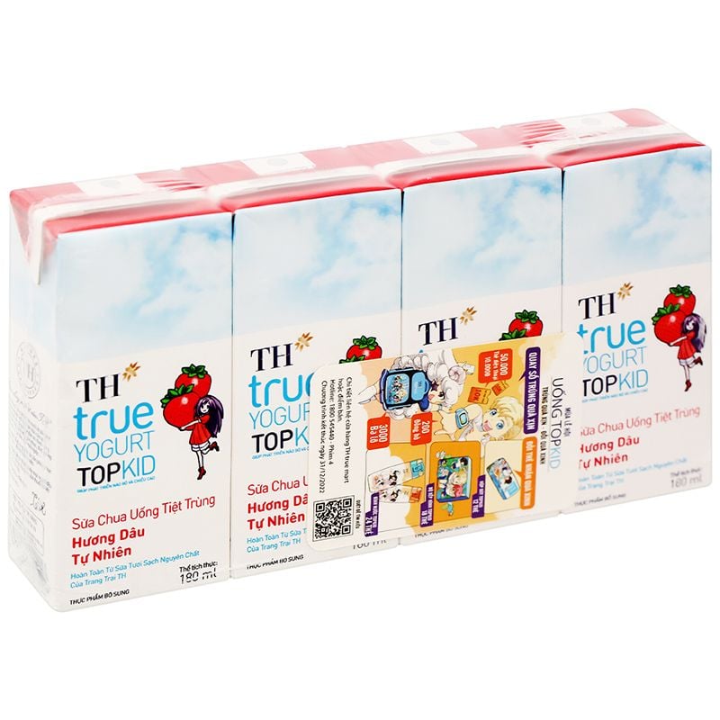  Sữa chua uống dâu TH True Yogurt Top Kid thùng 48 hộp x 180ml 