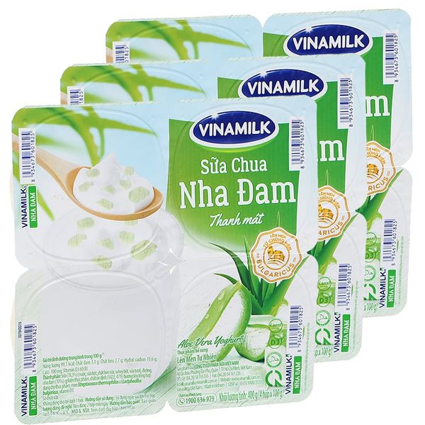  Sữa chua nha đam Vinamilk bộ 3 x lốc 4 hộp x 100g 