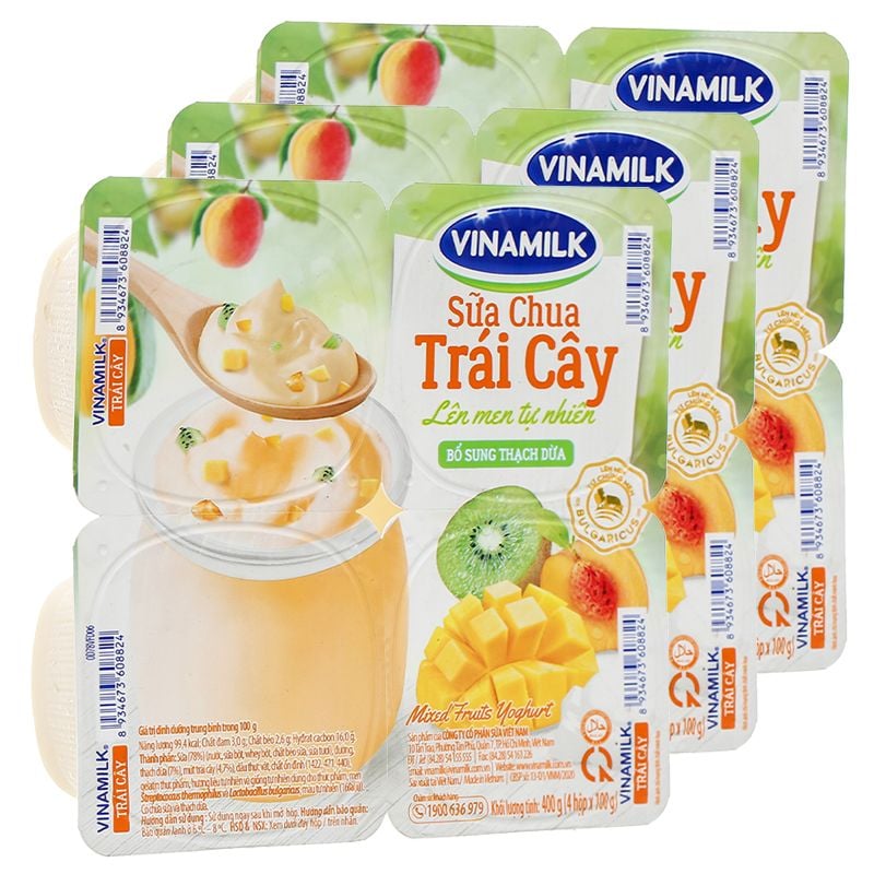  Sữa chua Vinamilk trái cây lốc 4 hộp x 100g 