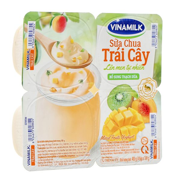  Sữa chua Vinamilk trái cây lốc 4 hộp x 100g 