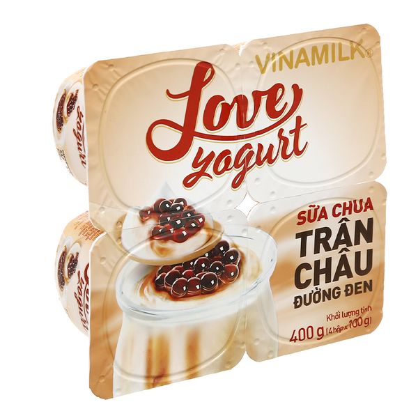  Sữa chua Vinamilk trân châu đường đen Love Yogurt lốc 4 hộp 100g 