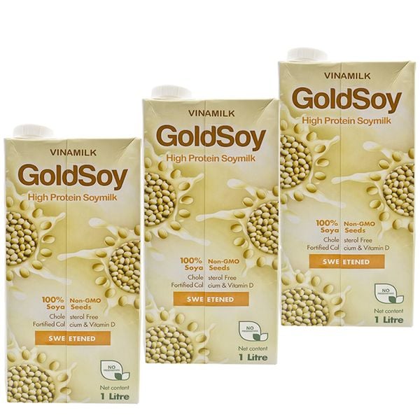  Sữa đậu nành Goldsoy Vinamilk giàu đạm có đường bộ 3 hộp x 1 lít 