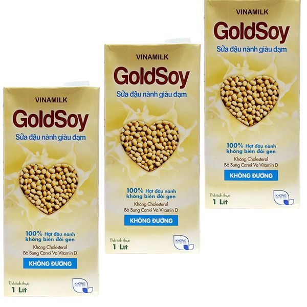  Sữa đậu nành Goldsoy Vinamilk không đường bộ 3 hộp x 1 lít 