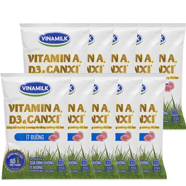  Sữa dinh dưỡng Vinamilk Ít đường bộ 10 bịch x 220ml 