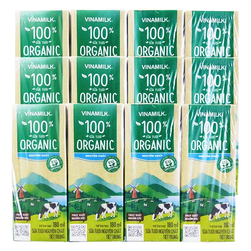  Sữa hữu cơ tiệt trùng Vinamilk lốc 4 hộp x180ml 