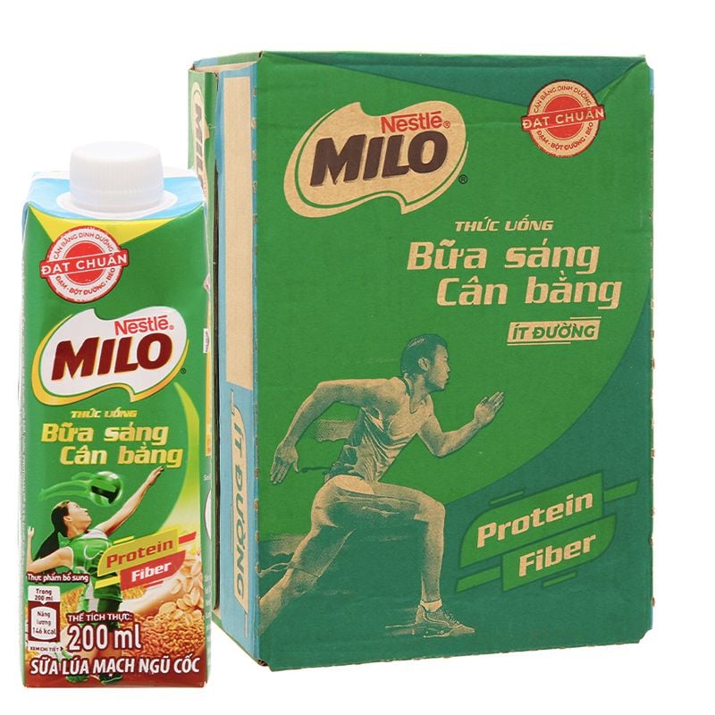  Sữa lúa mạch Milo ít đường nắp vặn hộp 210ml 