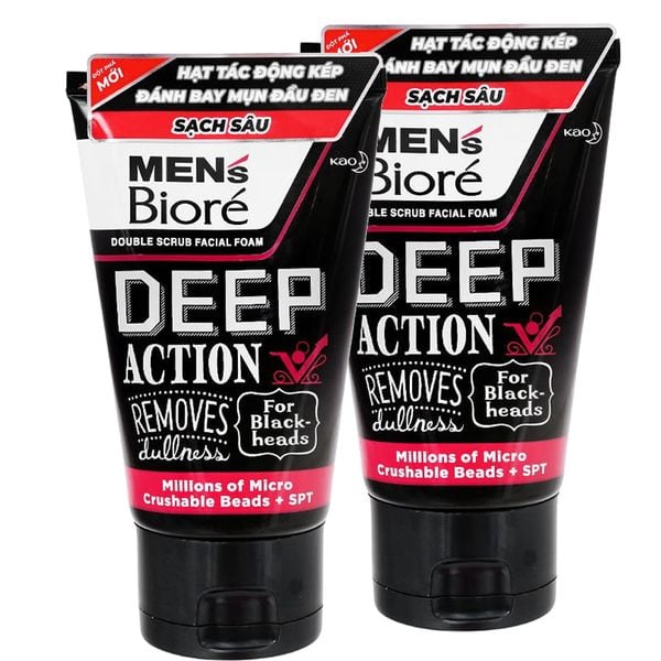  Sữa rửa mặt Men's Bioré Deep Action sạch sâu bộ 2 tuýp x 100g + 25g 