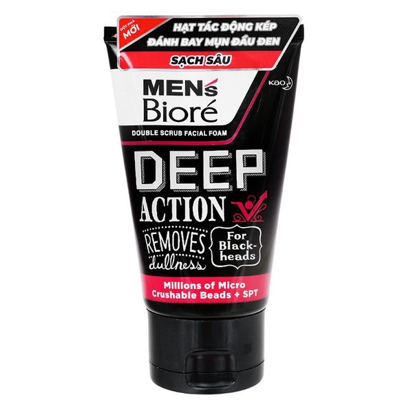  Sữa rửa mặt Men's Bioré Deep Action sạch sâu tuýp 100g + 25g 