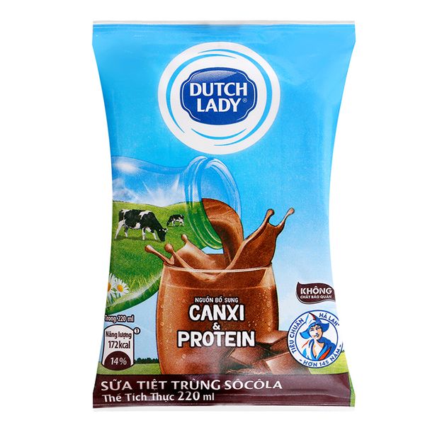  Sữa tiệt trùng socola Dutch Lady Canxi & Protein bịch 220ml 