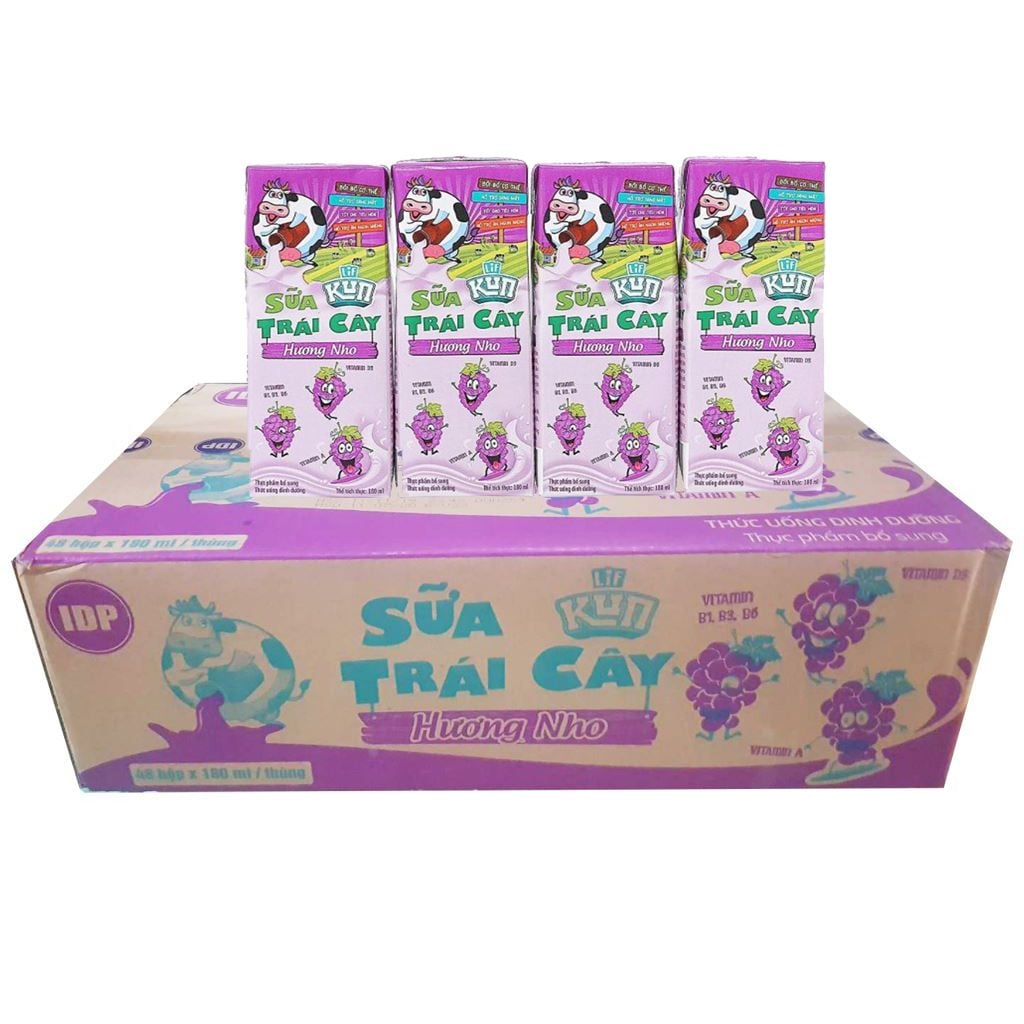  Sữa trái cây LiF Kun hương nho lốc 4 hộp x 180ml 